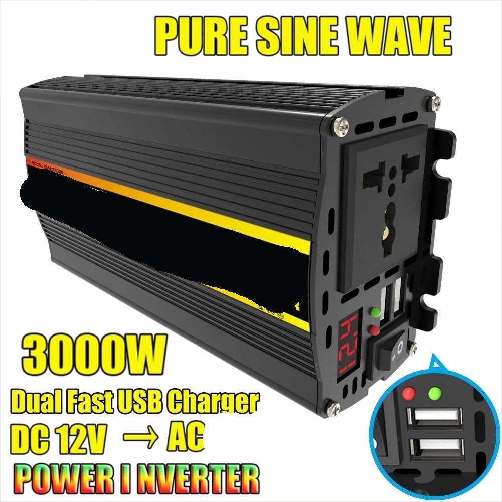 Falownik, 3000/4000/6000/8000 W Inteligentny falownik mocy Podwójny USB Pojazd Inteligentny falownik Czysta fala sinusoidalna DC do AC do samochodu Auto RV(4000w)