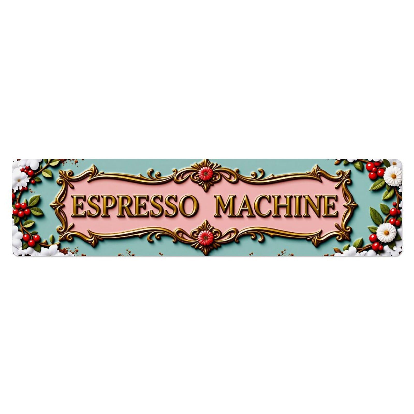 Floral Frame Espresso Machine Sign Tin Sign Vintage Metal Poster Retro Bar, Home, Man Cave, Kitchen, Laundry Room Wall Art Decor Gift 4x16 Inch