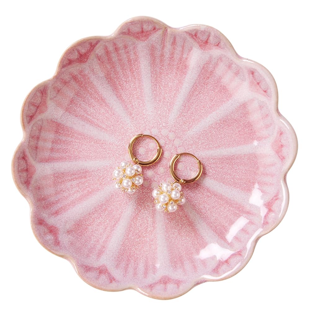 Lotus Ring Holder Dish Small Indoor Ash Tray, Ceramic Dessert Plate Trinket Jewelry Holder Organizing Necklace Earrings for Parents Friends Sister, Pink. All Jewelries Are NOT Included.