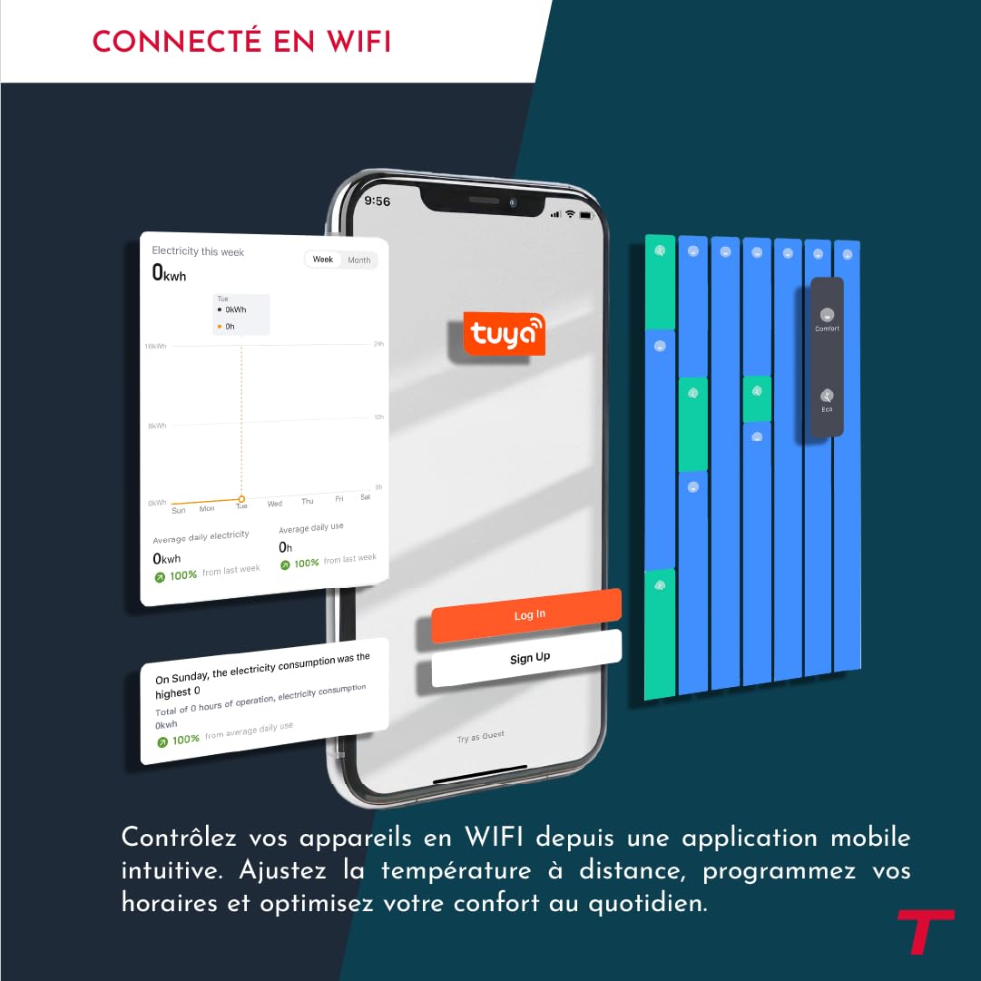 THOMSON- Sèche-serviette électrique sans fluide connecté WiFi avec soufflerie 500 + 1000W Thomson COSMO noir