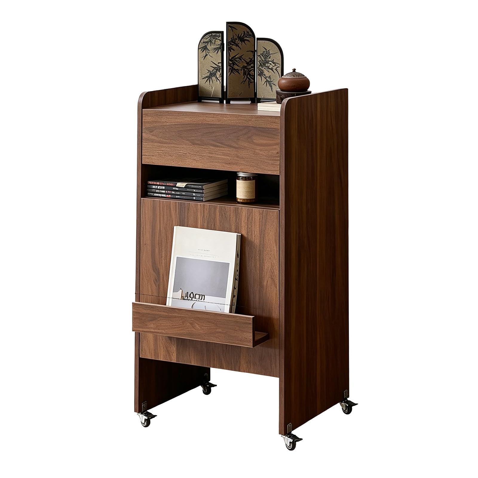 Robot Vacuum Hidden Storage Cabinet with Wheels and Drawer,Open Base