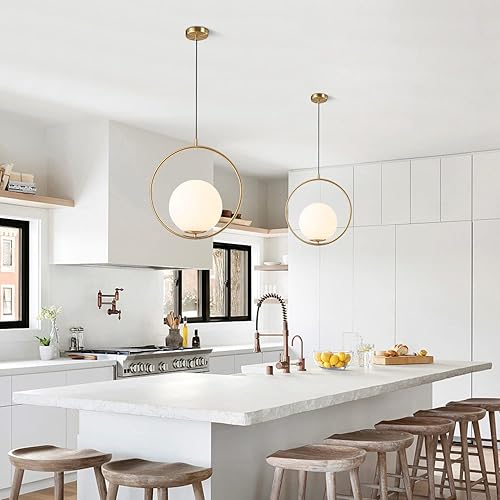 Miniatura 10 de KCO Iluminación moderna de globo de vidrio esmerilado, lámpara colgante de 1 luz grande globo colgante lámpara colgante de bola ajustable para isla