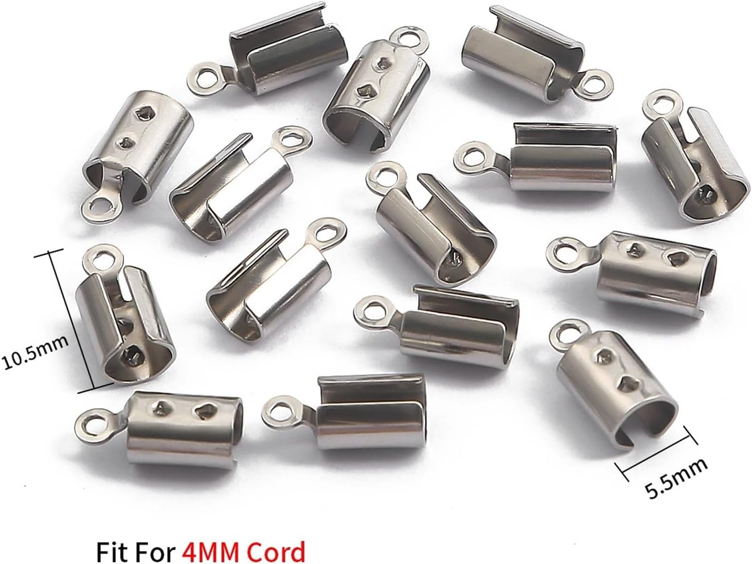 Cord Ends for Jewelry Making 300pcs Stainless Steel Rope Chain Cords Crimp Bead End Caps Connector(Style 04)