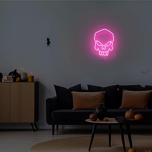 Miniatura 5 de Arte de pared de calavera rosa, decoración de letrero de neón de Halloween, decoración de pared con alimentación USB y batería, letrero de luz de