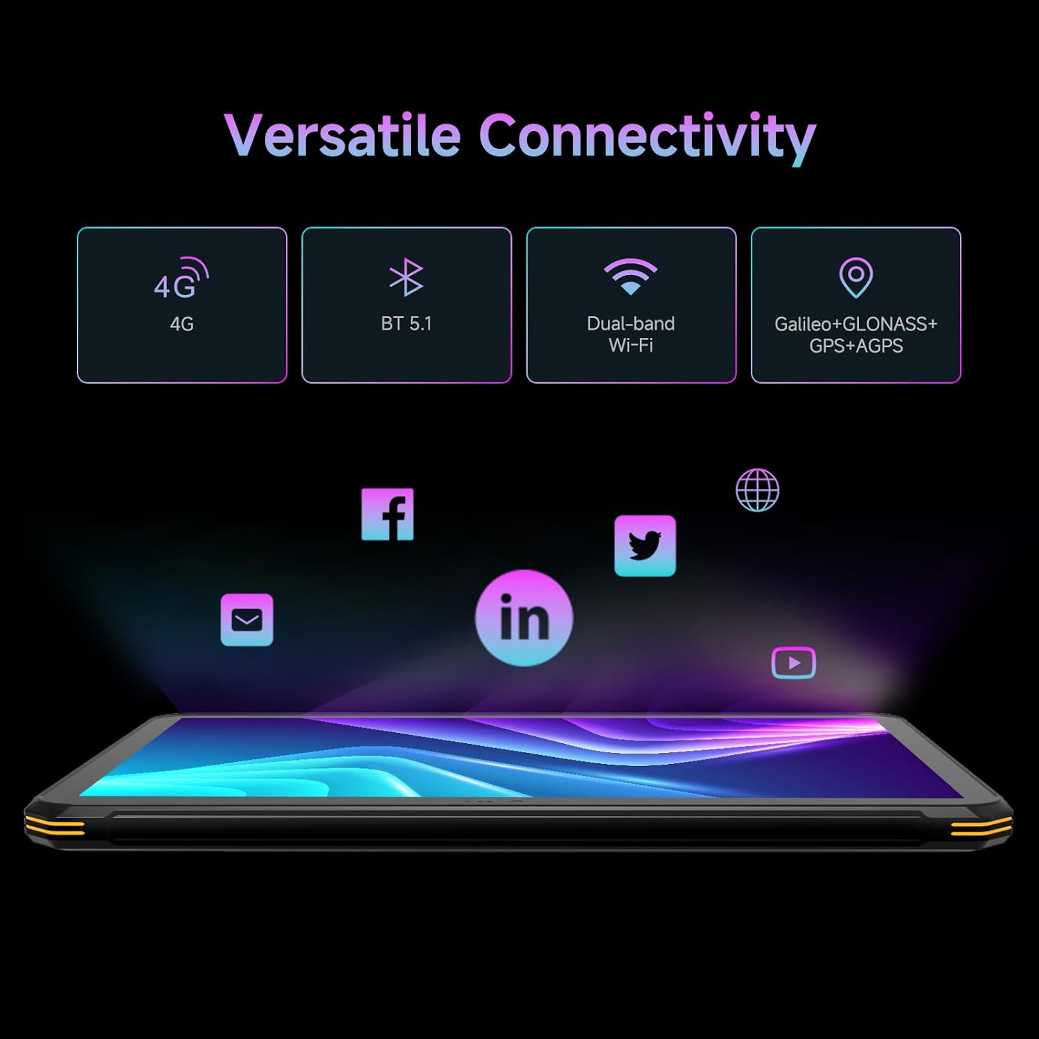 Rugged Tablet T1 Max, 10.95 inch Android 14 Tablets, 10000mAh 8GB+128GB (512GB TF) Outdoor Industrial PC, 48MP+32MP Octa-Core IP68 Waterproof Computer for Outdoor UTV Moto Drone Field Work