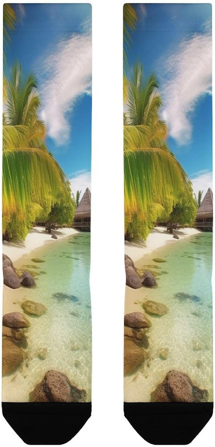 Tropical Beach Scenery Knee High Soccer Socks Moisture Wicking