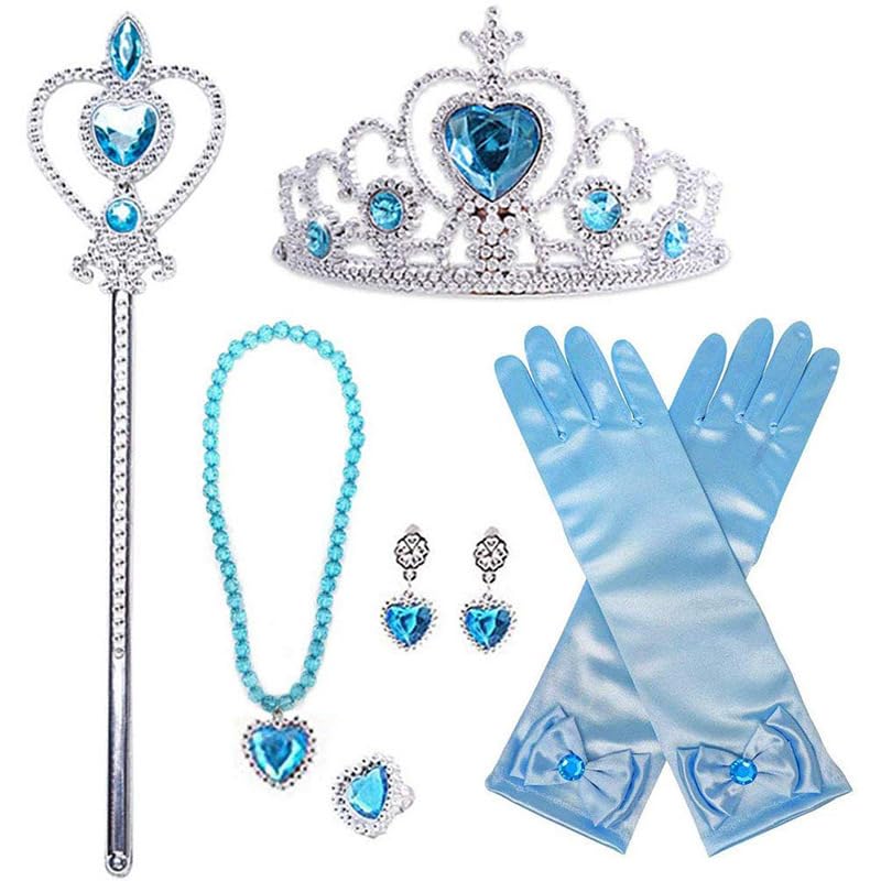 CHENGZI Juego de accesorios para disfraz de princesa Elsa Belle Sofía, 6 piezas, color azul