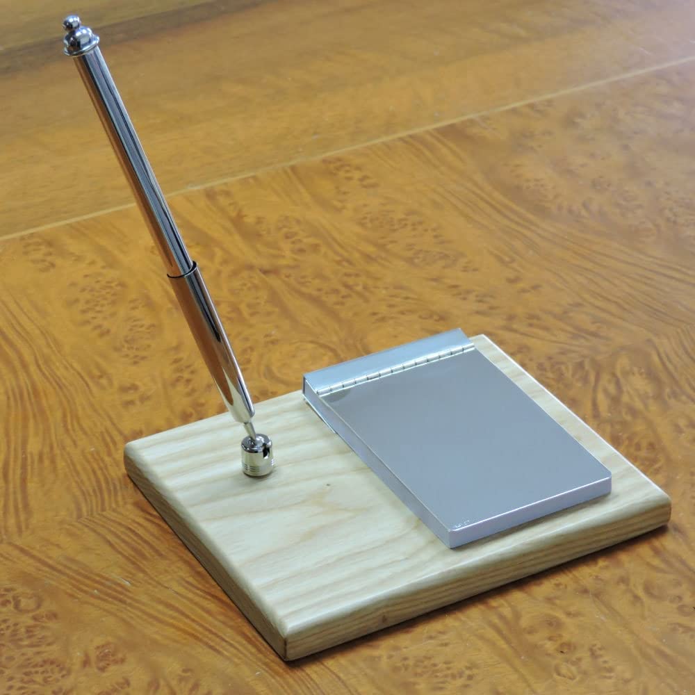 Set da Scrivania Composto da Block Notes e Penna in Argento Sterling 925, Base in Legno di Frassino Massello