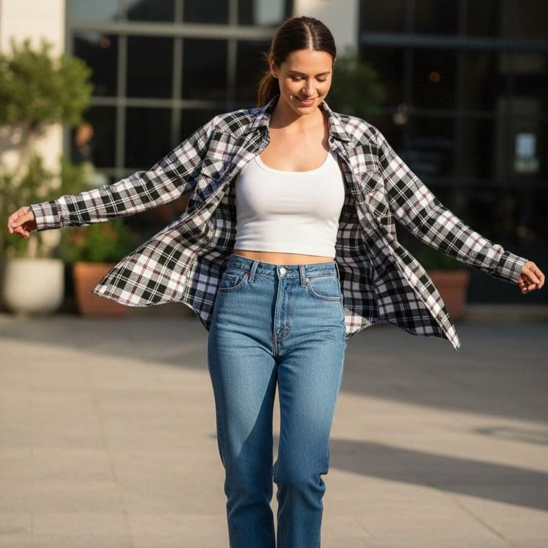 Image of Match Women's Long Sleeve Plaid Flannel Shirt #2021