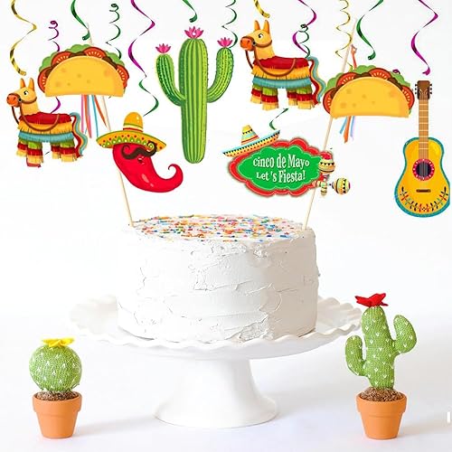 Miniatura 4 de 30 decoraciones de remolinos colgantes para fiesta mexicana, suministros de decoración de fiesta de Cinco de Mayo, tema de cumpleaños de dos días de