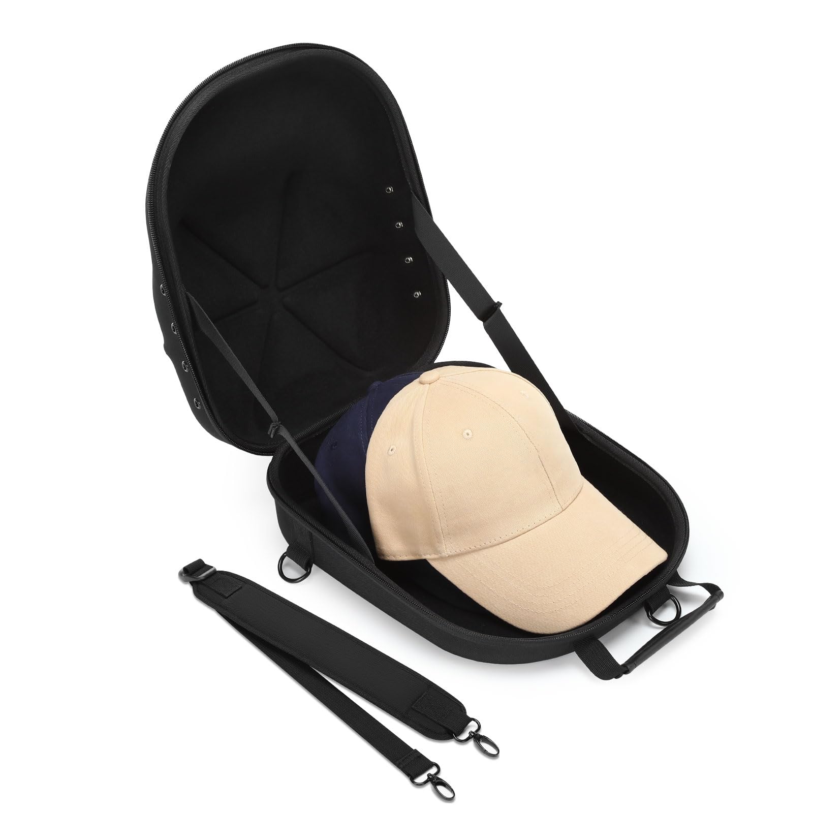 MOSISOHard Carrying Hat Travel Case for Baseball Caps, Medium Organizer Storage Bag for 5-6 Hats with Shoulder Strap, Caps Carrier Hat Holder Protects for Traveling & Home Storage, Black