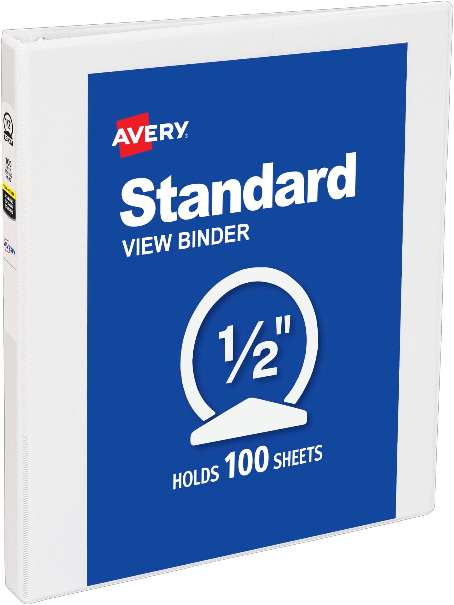 Avery Standard View 3 Ring Binder, 0.5" Round Rings, 100-Sheet Capacity, 0.7 Inch Wide Spine, 1 White Binder, Ideal for Lightweight Organization and Occasional Referencing (05706)