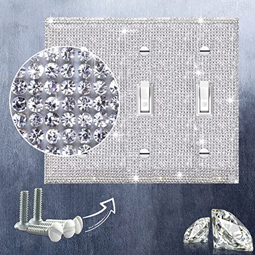 Image of Shiny Silver Rhinestones Wall Plate Cover Triple Toggle Light Switch Cover Durable Double Rhinestones Outlet Covers Wall Plate