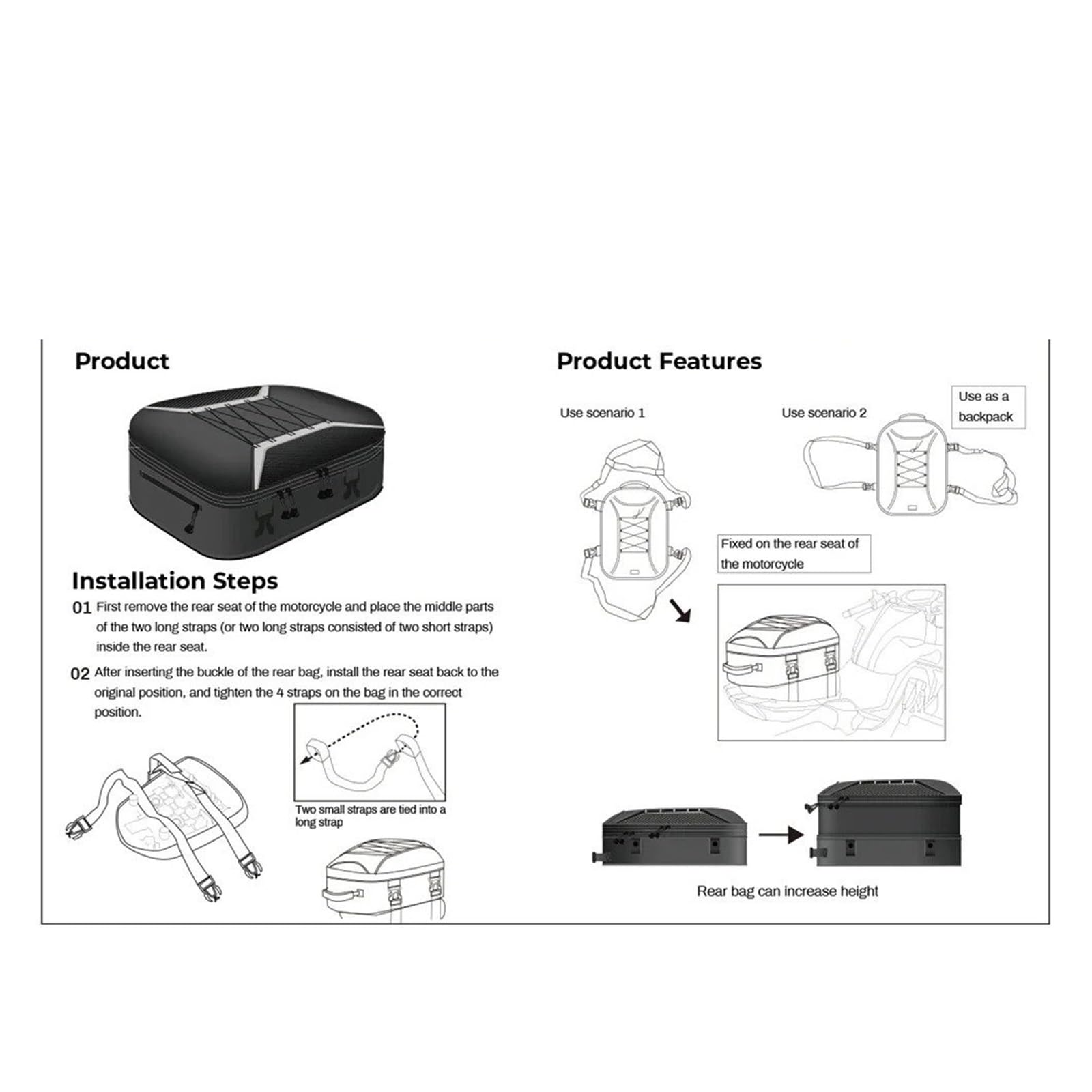 Borsa Moto Borse Coda Per Moto Universali Maggior Parte Delle Borsa Sedile Posteriore A Doppio Uso Zaino Casco Viaggio Espandibile Selle Moto Bagagli(22L-34L)