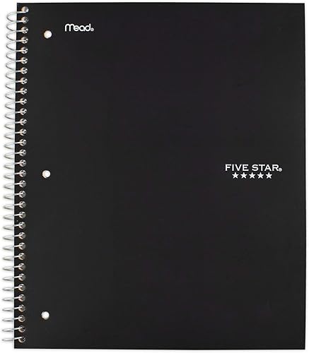 Five Star - Cuaderno de espiral 1 tema papel rayado ancho 100 hojas 105 x 8pulgadas negro 72021