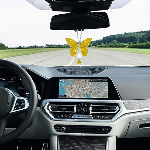Miniatura 48 de Accesorios para colgar en el auto con diamantes de mariposa brillantes, dijes de cristal para espejo retrovisor del automóvil, accesorios