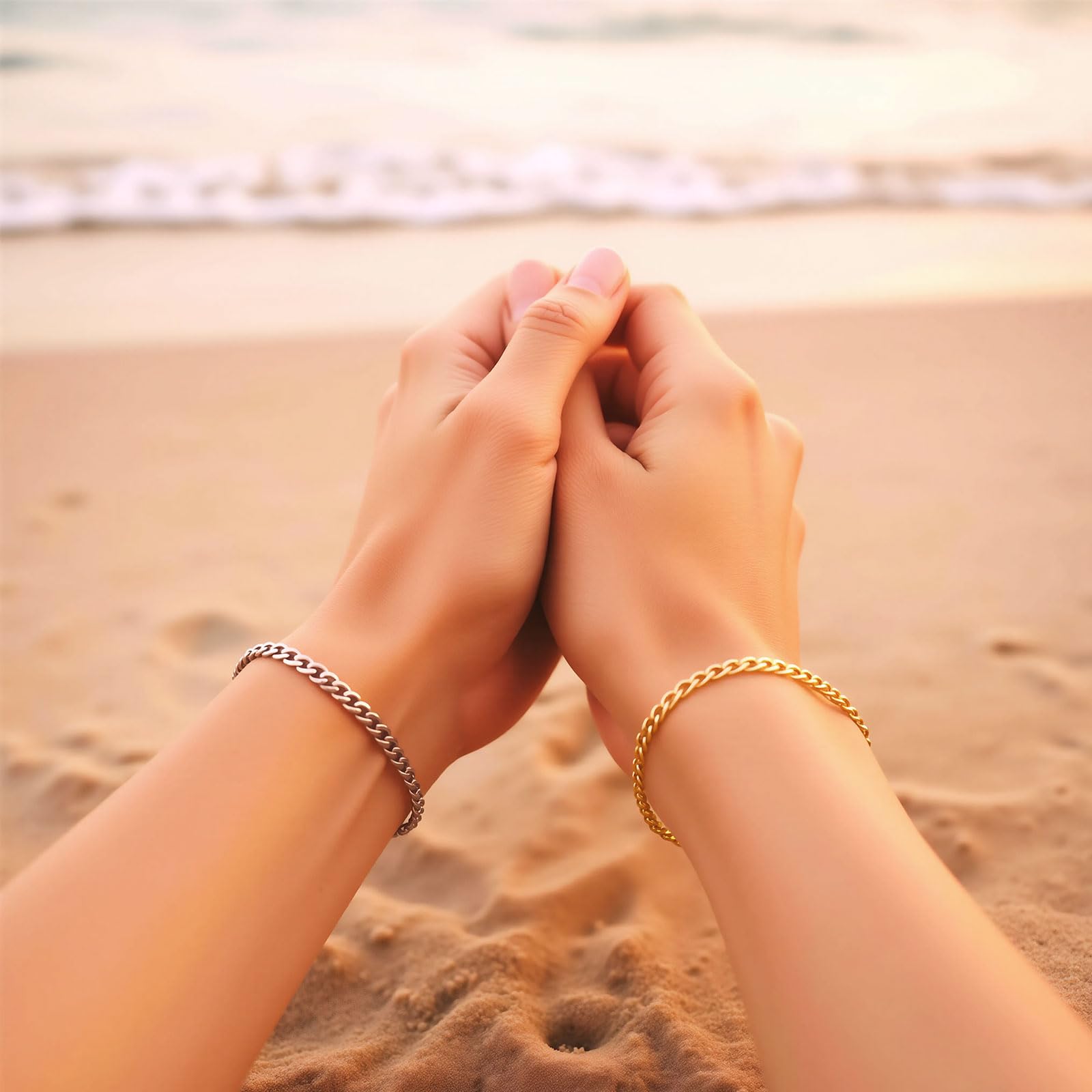 omifora Kit di braccialetti permanenti con chiusura ad anello, gioielli romantici per coppie, amici e familiari, regalo per anniversari, festa della mamma e compleanni (oro e oro)