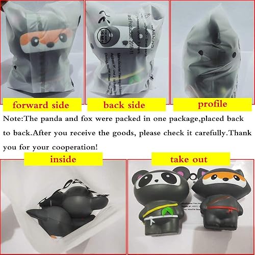 Miniatura 6 de Anboor 2 piezas Squishies Ninja Jumbo Panda y Fox Slow Rising Squishies Kawaii perfumados suaves juguetes de animales para aliviar el estrés