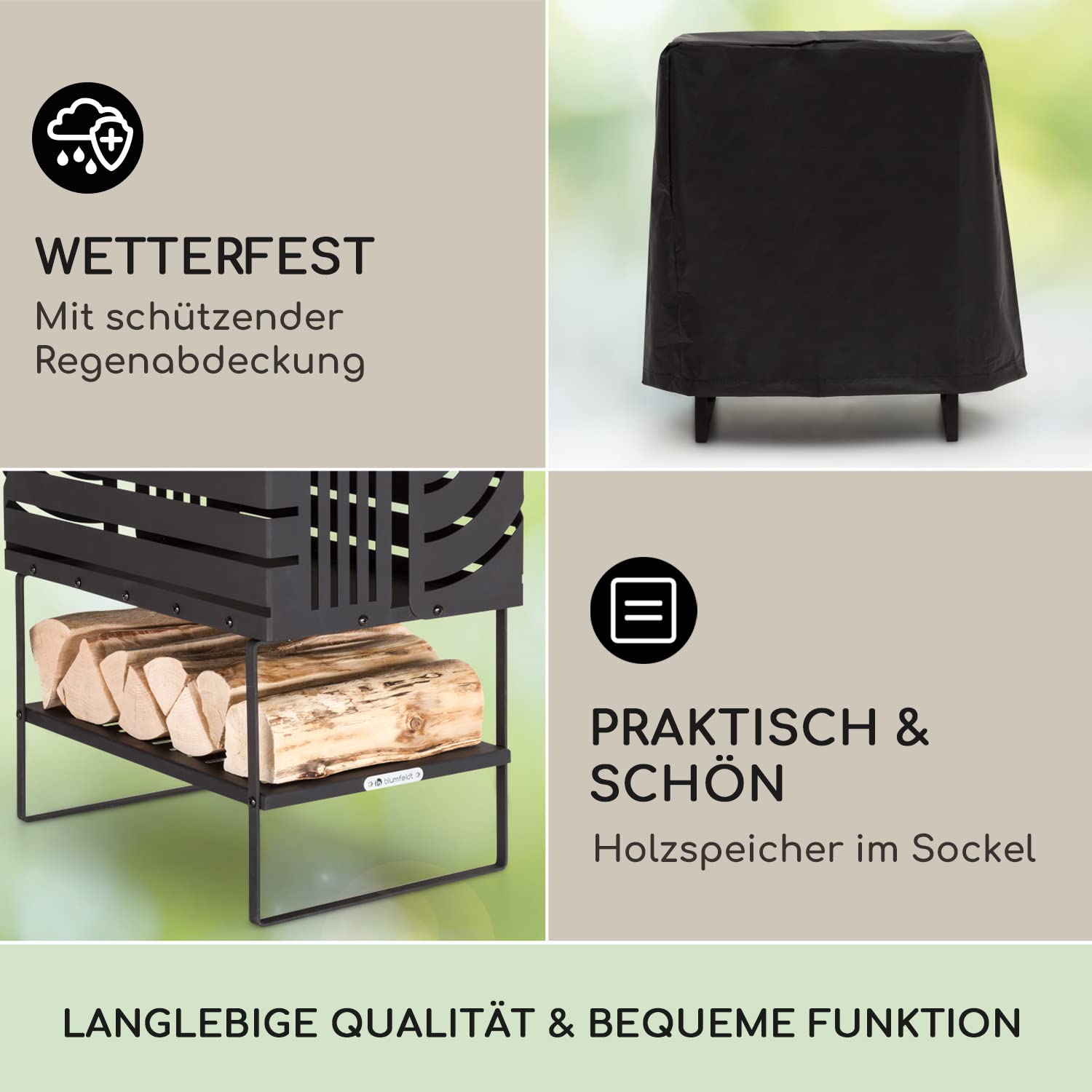 Blumfeldt Feuerschale, Outdoor Stahl-Feuerkorb Groß für den Garten, Balkon & Camping, Tragbare Feuerschale 54 cm, Robuste Feuerschalen mit Standfuß, Wetterfeste Rechteckige Feuerstelle