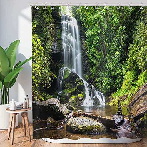 Hnmdmyi Rideau de douche forêt, 120 x 200 cm, jungle tropicale, forêt tropicale, arbre vert,...