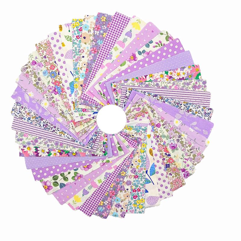iMZoon 80 Pcs Jelly Roll Fabric Strips for Quilting Sewing 2.6" Precut Cotton Floral Fabric Strips Bundles with Wavy Edges, Perfect for Sewing Purple