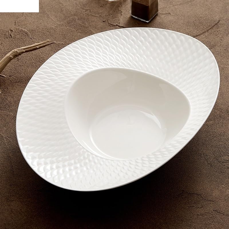 Czysta biała łuskowata tekstura ceramiczna płyta sałatkowa gruba zupa talerz do restauracji talerz deserowy zastawa stołowa talerze sałatkowe talerze do sałatek 14,5 cala jeden rozmiar
