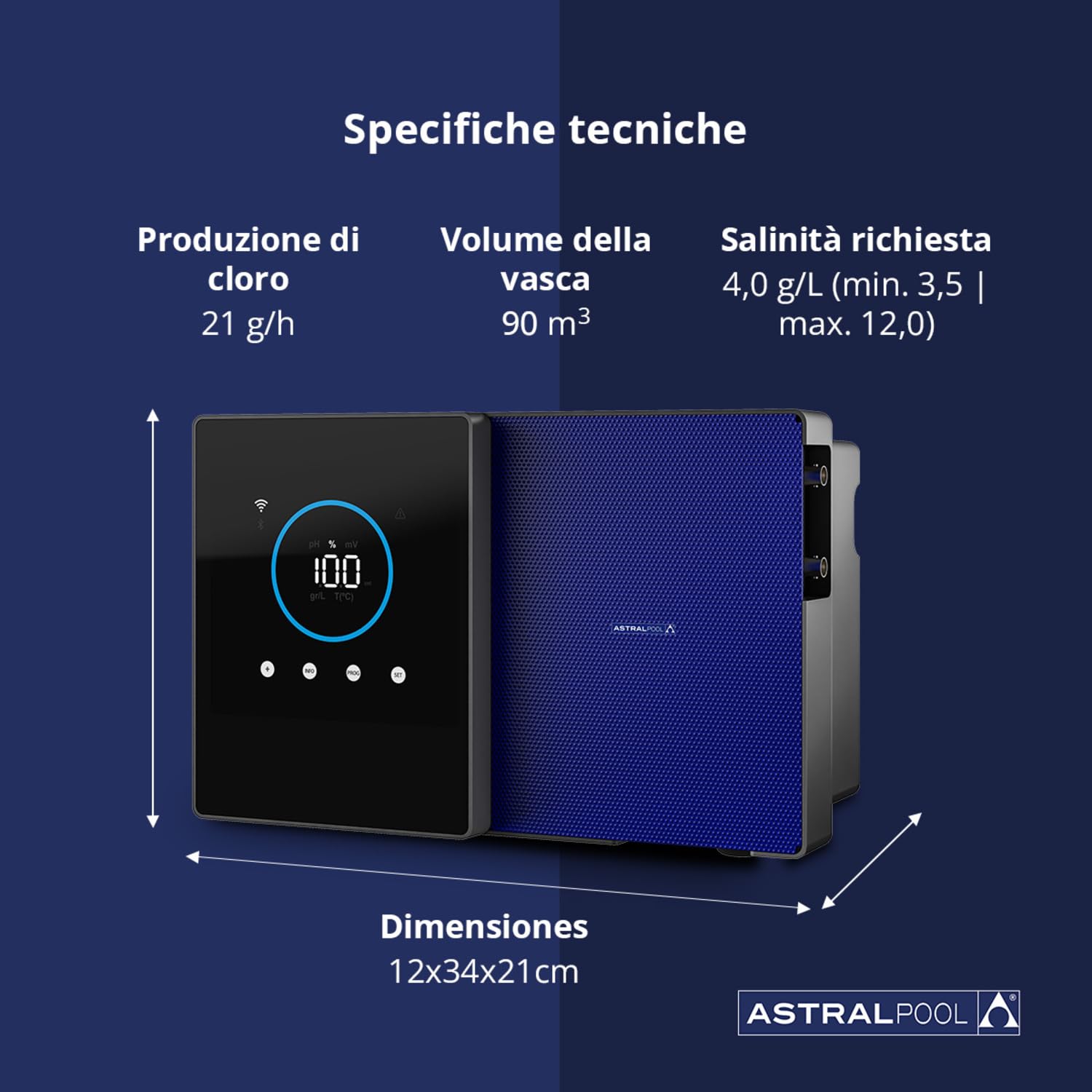 Clear Connect 21 - Cloratore a sale - Pulitore per piscine - Senza prodotti chimici - Elettrolisi del sale - Astralpool
