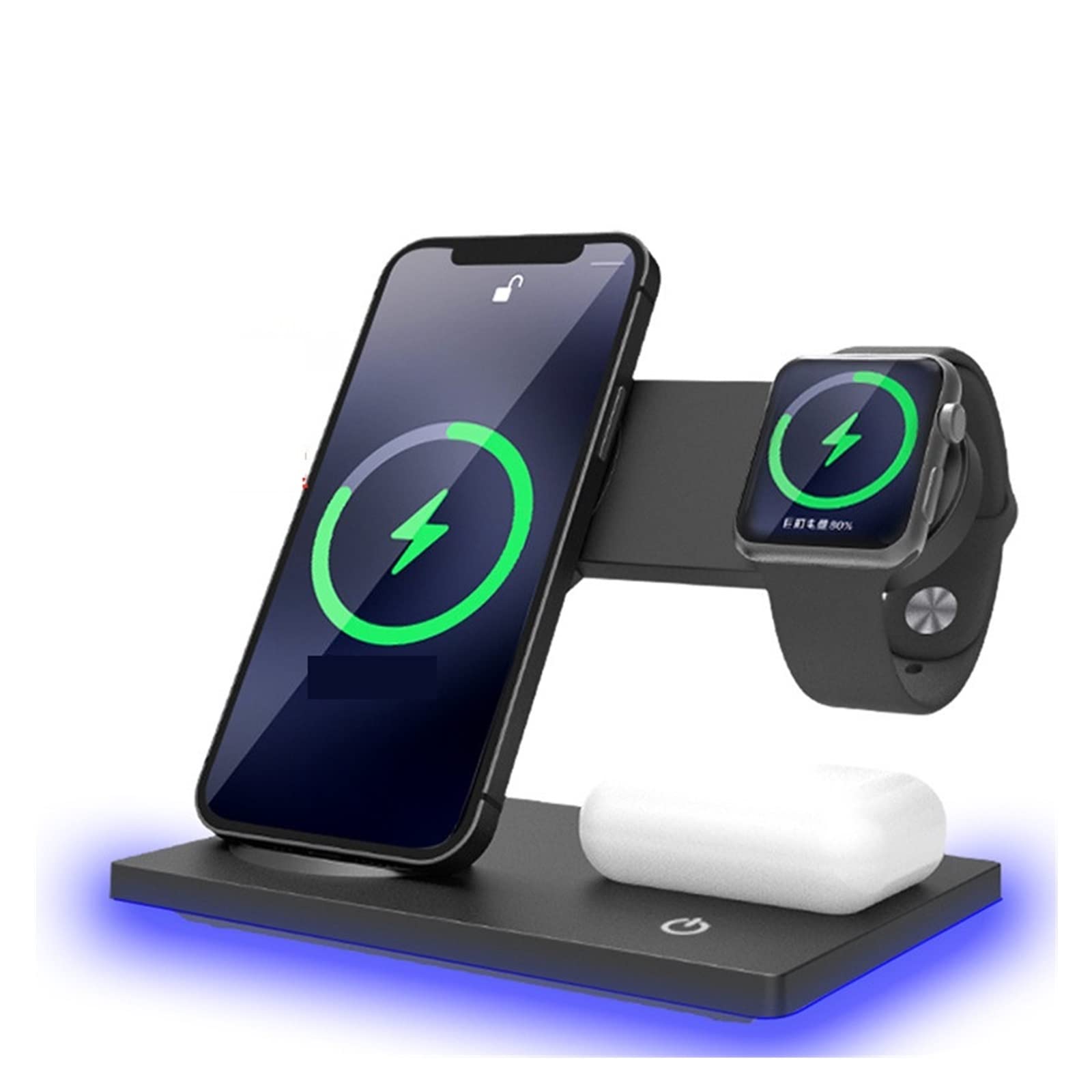 Ładowarka bezprzewodowa 30 W 3 w 1 Podstawka ładująca indukcyjna do słuchawek telefonu Zegarek Stacja szybkiego ładowania magnetycznego,Uniwersalna kompatybilność(Black with plug)