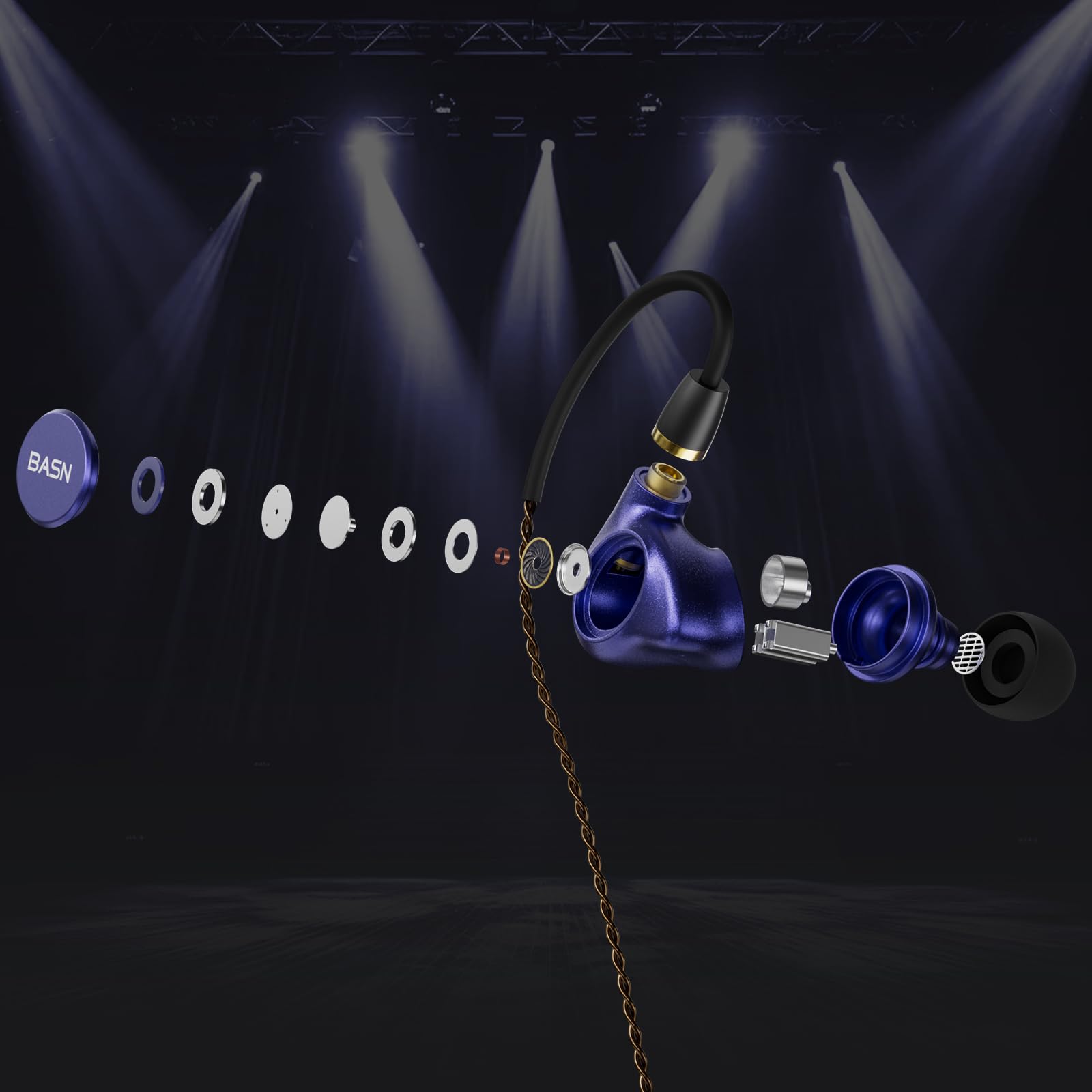 BASN Metalen 4 auriculares con monitor intraural, aislamiento de ruido IEMs con graves profundos, para músicos, cantantes, bateristas, bajistas (azul zafiro)