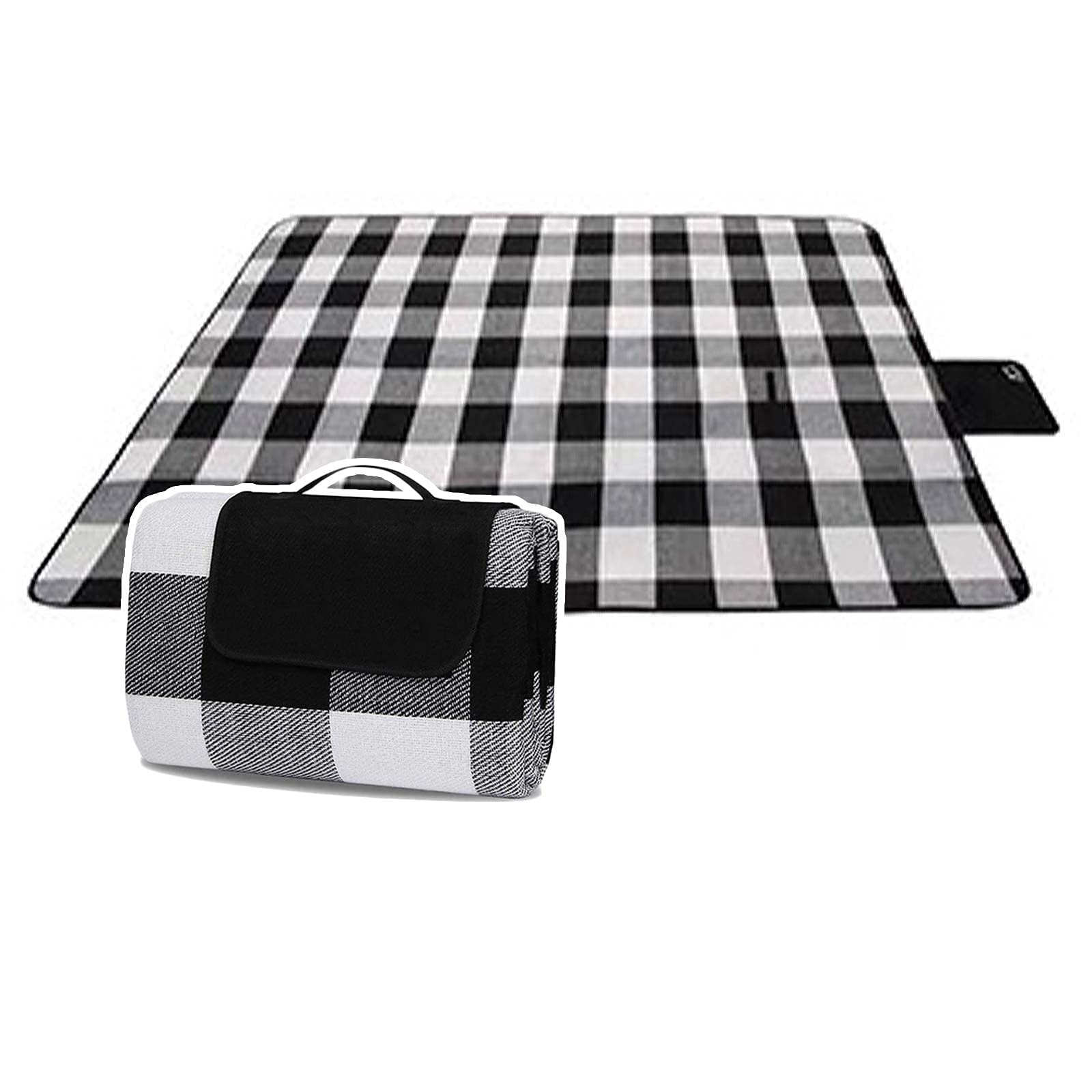 Couverture Pique Niques Imperméable, Portable Tapis Pique Niques, Nappe Picnic Natte de Plage pour Jardin Camping Extérieur (Color : Black White Grid, Size : 150 x 200cm)