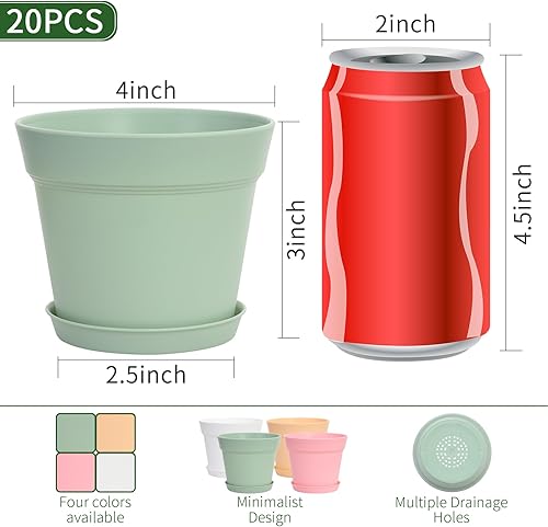 Miniatura 2 de GARDIFE Paquete de 20 macetas de 4 pulgadas, macetas para plantas de interior, macetas, color