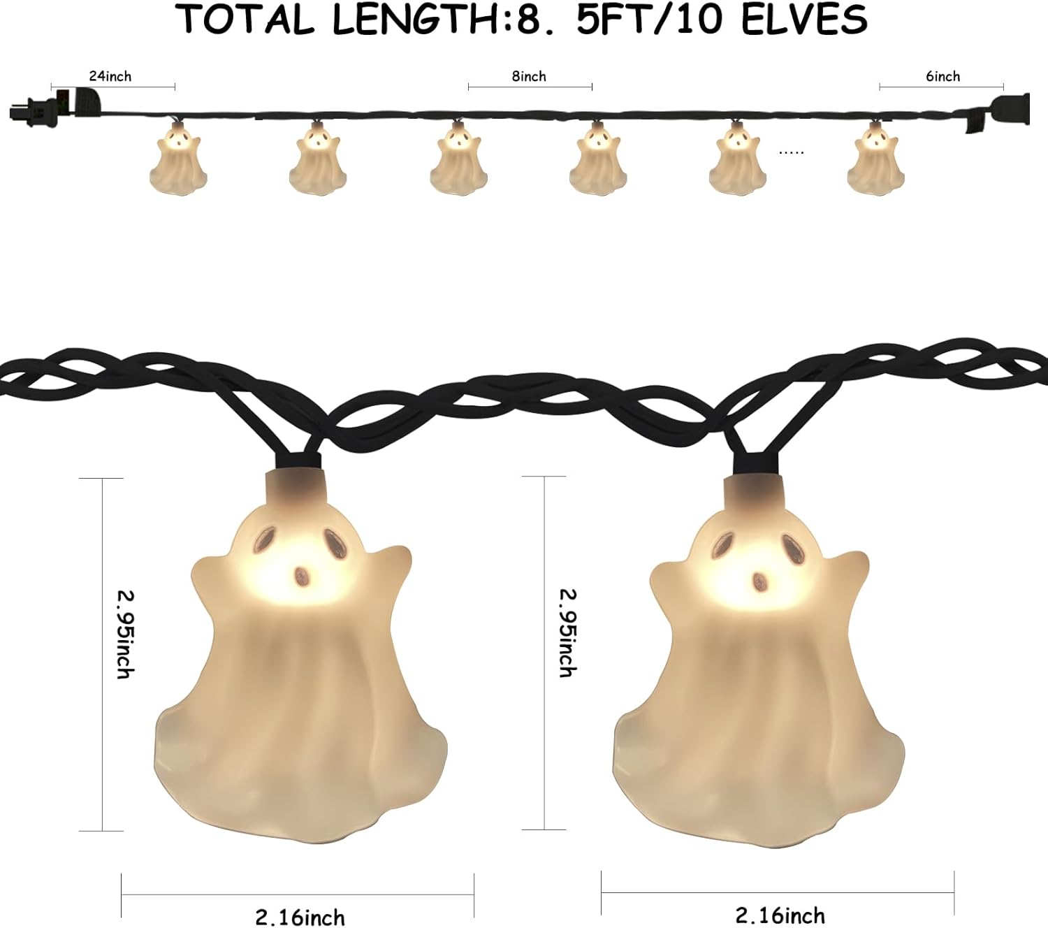 Halloween Ghost String Lights, 8.5Ft Outdoor Halloween Decorations Lights with 10 White Ghosts Lights Waterproof, Hanging Ghosts Fairy Lights UL Listed for Patio Garden Backyard Party Bedroom Window