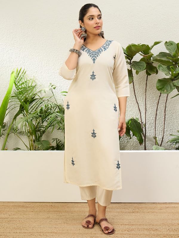 Image of Women's Silk Blend Embroidery Straight Kurta | Ethnic Kurtas for Women | Kurtis for Women Festive, Casual Office Wear Ethnic Kurta for Women