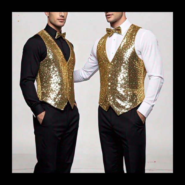 Amazon.co.jp: [ADOSSY] スパンコール ベスト メンズ 蝶ネクタイ