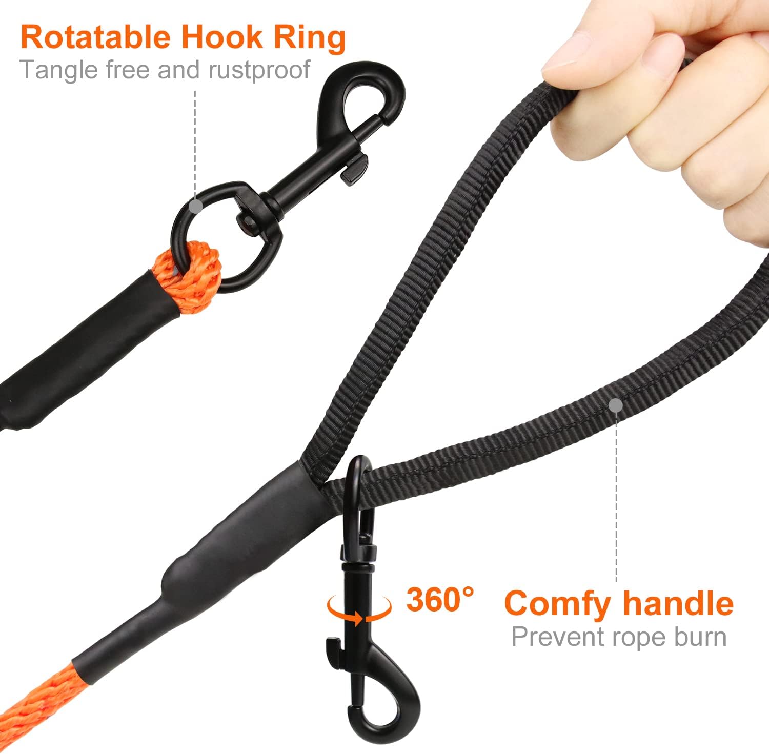 Joytale Long Dog Training Leash, 30 FT Tie Out Rope Check Cord Dogs Leashes with Padded Handle, Reflective Recall Lead for Puppy and Small Dogs, Orange