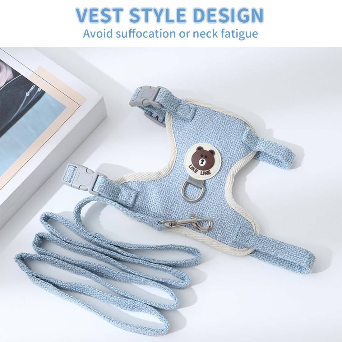 Set de 2 laisses pour Lapin - Harnais réglable pour Lapin avec Laisse - Accessoires Souples pour Chats, Petits Chiens et Autres Animaux de Compagnie - Bleu et Rose