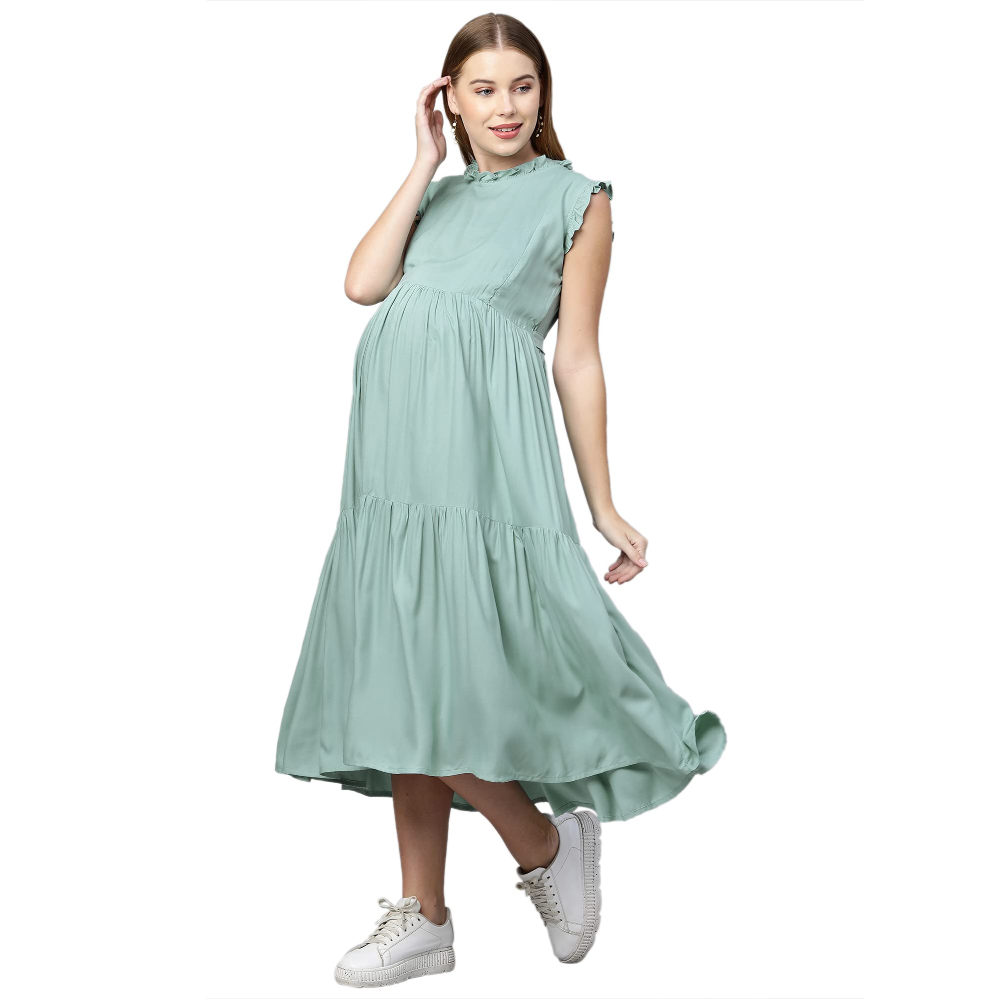 Women's Rayon Maternity Dress/Pregnancy Dress/Easy Breast Feeding/Breastfeeding Dress/Western Dress with Zippers for Nursing Pre and Post Pregnancy