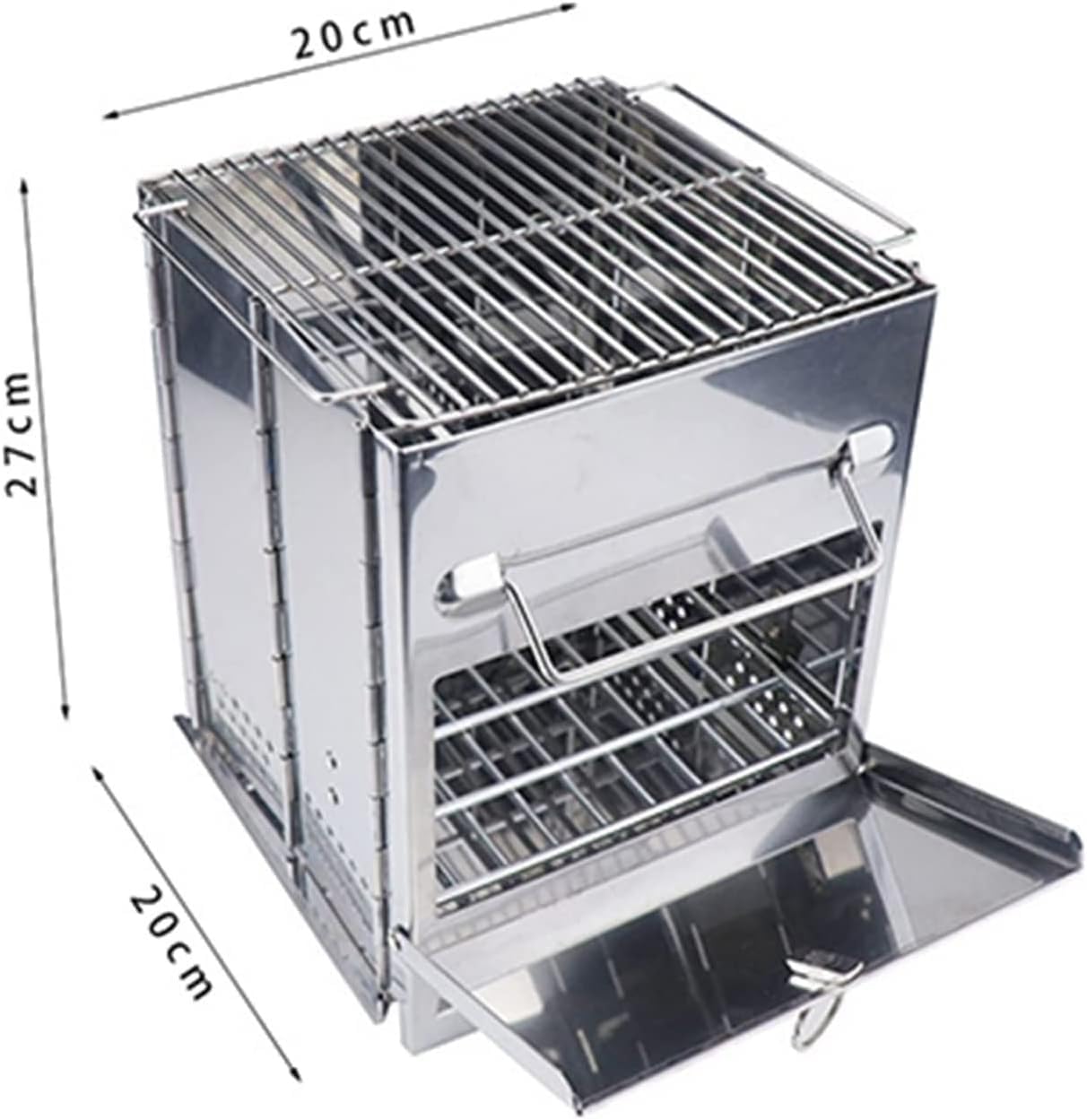 Supporto per barbecue, Griglia for barbecue pieghevole for a carbone portatile Maniglia for in argento da campeggio for esterni(Silver)