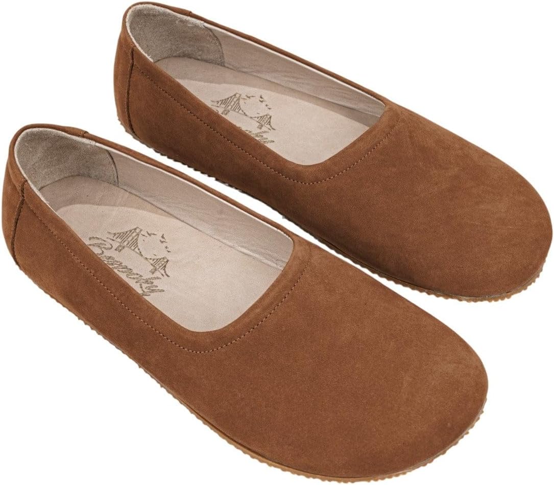 Tulip Tan Color Artisan Handcrafted Genuine Leather Zero Drop Barefoot Flat Ballet Shoes for Women Wide Toe Box Flexible Sole Lightweight Breathable Eco-Friendly Grounding Minimalist Shoes