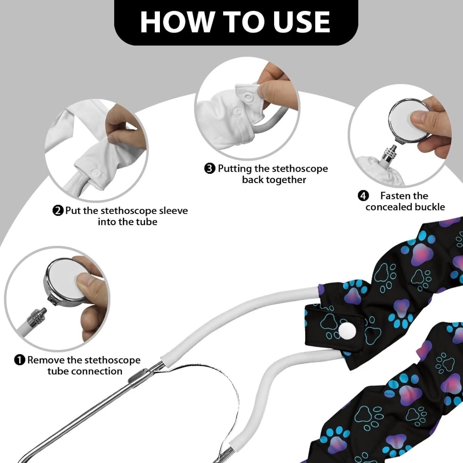 Stretchy Stethoscope Cover Scrunchie Dog Paw Print Stethoscope Accessories Protect Bare Neck & Tubing for Nurse Doctor Stethoscope Protective Cover Stethoscope Accessories for Nurses