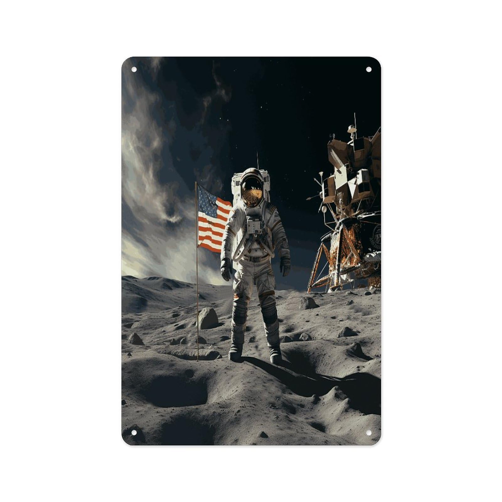 Fekiloot Style Astronaut Landing On The Moon Wall Decor Metal Signs Tin Signs Poster