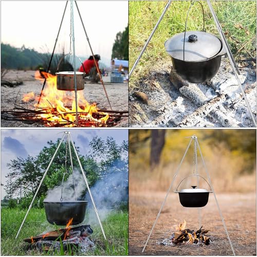 BBQ Dreibein Gestell,Dreibein Teleskopgestell Grillständer,Kochen im Freien Stativ Set Klapp Lagerfeuer Grillrost Stand Camping, Hängegrill Camping Stativ Mit Kette & Haken (B)