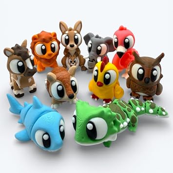 Large 3D Printed Animal Figurines 10 Pc Articulated Collectible Set