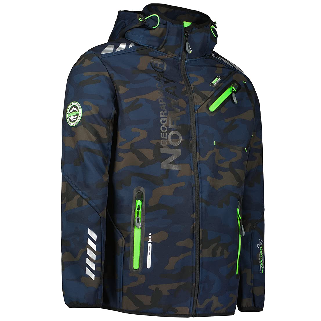 Geographical Norway River & Forrest - Giacca softshell funzionale da uomo, per attività all'aria aperta, traspirante, antivento, impermeabile River – Camo Navy/Verde S