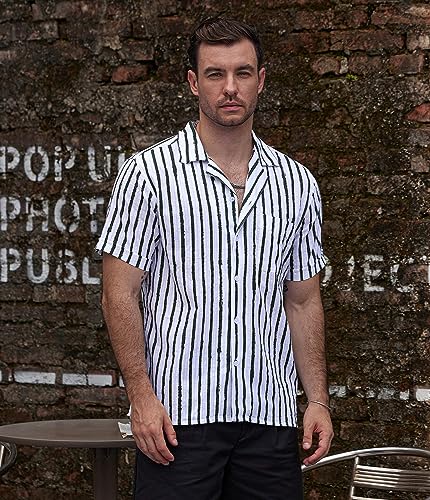 Image of VATPAVE Mens Striped Summer Shirt Casual Button Down Short Sleeve Beach Shirts Cotton Shirts for Men