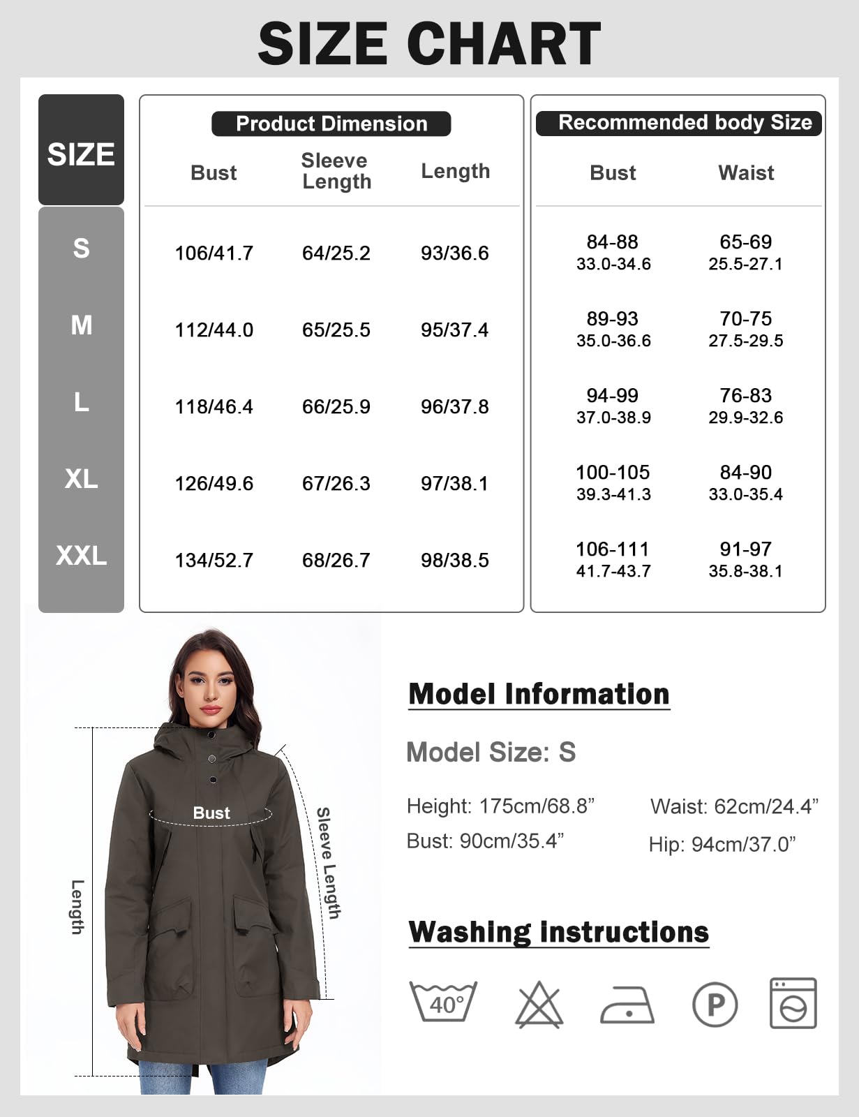 Tuopuda Chaquetas Larga Mujer con Capucha Abrigo Polar Ligero Primavera Otoño Parka Repelente al agua con Cremallera y Bolsillos