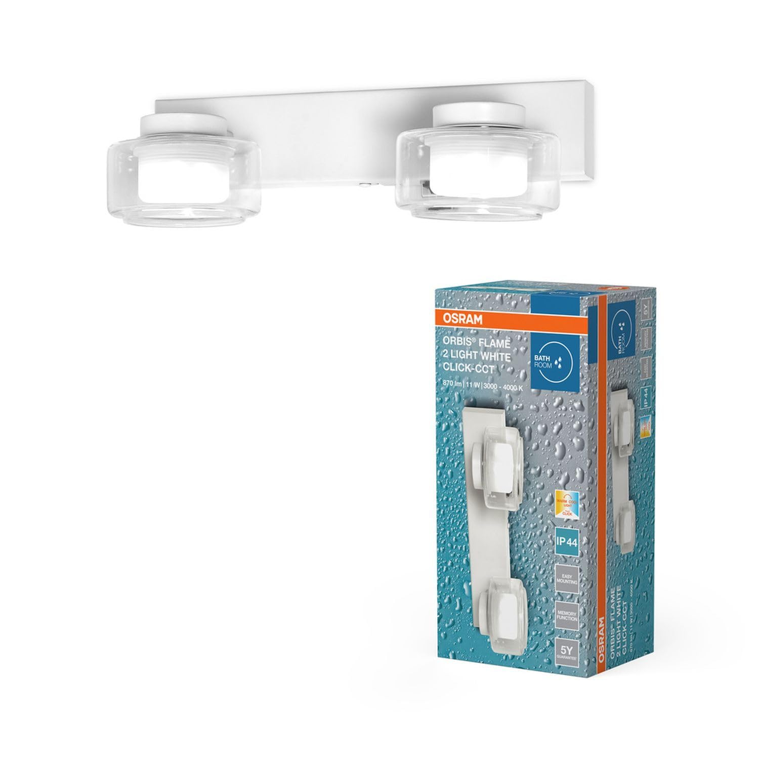 Licht-Erlebnisse LED Wandlampe Metall Glas Weiß 3000-4000 K Click-CCT IP44 modern Badezimmer Flur Schlafzimmer Treppenhaus B:30 cm Wandleuchte Bad
