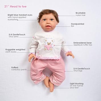 パラダイスギャラリーリアルな赤ちゃん人形、Cuddle Bear Bella、21インチ優しい手触りのビニール重量ボディ