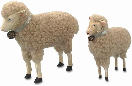 Bethany Lowe Primitive Theme - Figura de corderos cubiertos de lana de 2.5 a 3.5 pulgadas, juego de 2