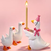 FoldTier Goose Cake Candle Holders with Birthday Candle and 2 Mini Silly Goose Figurines Birthday Party Supplies Cute Rubber Figurines Cake Topper Stand Candlestick for Party CelebrationPink